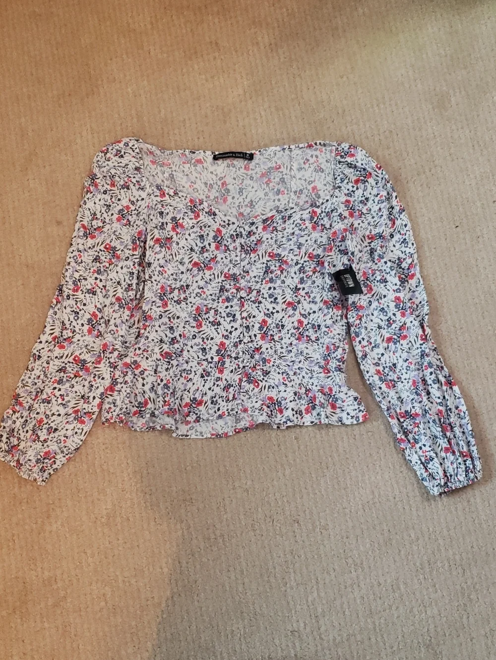 Abercrombie & Fitch White Blouse with Pink & Blue Floral Print